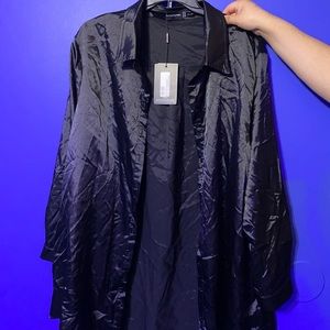 Plus satin button shirt dress